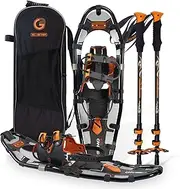[G2 GO2GETHER] G2 21/25/30 Inches Light Weight Snowshoes for Women Men Youth, Set with Trekking Poles, Carrying Bag, Snow Baskets, Special EVA Padded One-Pull Binding, Heel Lift, Toe Box, Orange/Blue/Red Available