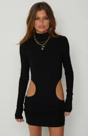 Adya Black High Neck Cut Out Mini Dress