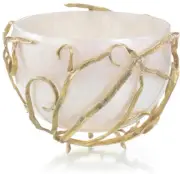 John Richard Hand Cast Polished Brass Reed Bowl,Hand-Finished Creamy White Glass