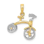 14k Two-tone Gold 3-D Tricycle w/ Moveable Handlebars and Wheels Charm