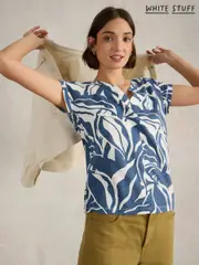 White Stuff Blue Nelly Notch Neck 100% Cotton T-Shirt (F76014) | $68