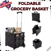 Grocery Basket Foldable Shopping Cart Trolley Pack & Roll Folding Crate Portable