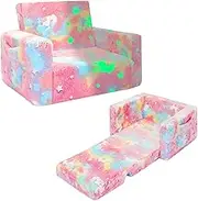 Kids Couch, Fold Out Kids Sofa Chair, Toddler Convertible Sofa to Lounger Pull Out Couch, Glow in The Dark Sofa Chair for Boys and Girls (Pink, Medium)