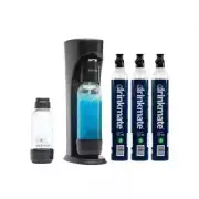 DrinkMate Sparkling Water Soda Maker Machine w/ 3 ea 60L CO2 Cartridge Black