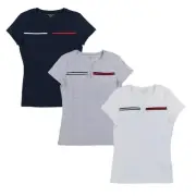 Tommy Hilfiger Women's T-Shirt Split Neck Short Sleeve Tee Casual Cotton Top New