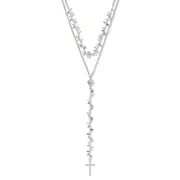 Sterling Silver Polished Cross W/2 In Ext 2-Strand Necklace