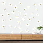 Daisy Wall Stickers - Boho Wall Decal Set - 36 White Daisies - Retro Decor - Peel & Stick - For Living Room, Bedroom & Nursery