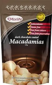 Dark Chocolate Macadamias 125g, Antioxidants, Gluten free, Free from colours, Free from preservatives, decadent treat, 5 serves