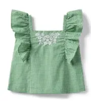 JANIE and JACK Embroidered Ruffled Gingham, Lined Top-Bean Green-NWT Girls 8