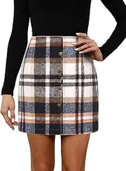 [Naggoo] Women's High Waist Skirts Sexy Faux Suede Bodycon Button A-Line Mini Skirt with Pockets
