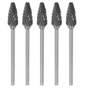 5pcs 1/4" (6mm) Head 3/32" (2.35mm) Shank F-Shape Double Cut Carbide Rotary Burr