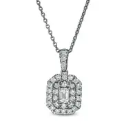 0.5 CT. T.W. Certified Emerald-Cut Lab-Created Diamond Octagonal Double Frame Pendant in 14K White Gold (F/SI2)