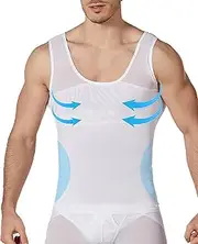 [WUJNANG] Men's Slimming Body Shaper Compression Shirt Abdomen Slim Vest Tummy Shaper Elastic,White-2X