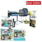 Adjustable 2-Tier Over The Sink Dish Drying Rack - Stainless Steel Organizer