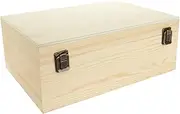 DAJAVE Unfinished Wooden Box, Large Wooden Box with Hinged Lid and Front Clasp, Pine Wood Box DIY Craft Stash Boxes for Arts Hobbies and Home Storage(12x9x5 Inch)