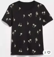 NWT Old Navy Women Soft EveryWear Crew-Neck Printed T-Shirt Black Palm Trees XS