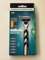 GILLETTE MACH 3 RAZOR - 1 HANDLE + 6 CARTRIDGES + RAZOR CAP - GENUINE & NEW