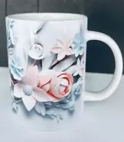 3D coffee mug, Flowers And Butterflies Design. “Get Well Soon “! Handmade. New