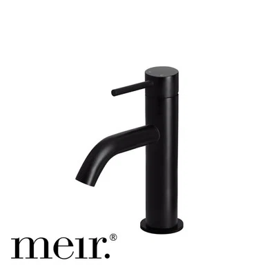 MEIR MB03XS Bathroom Basin Mixer - Single Lever Curved Spout - Matte Black