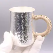 Solid S999 Fine Silver Tea Cup Handmade Lid Handle Hammer Coffee Cup 4.7inH