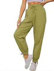 [Larmliss] Baggy Lounge Pants for Women Drawstring High Waist Yoga Pants Lightweight Comfy Cinch Bottom Trousers with Pockets