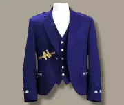 Scottish Men's Argyle Kilt Jacket Blue Wool Argyle Kilt Jacket With Vest