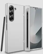 [NINKI] Stylus Slot for Samsung Galaxy Z Fold 6 Case with Pen Holder,Hard Shock-Absorption Screen Protector for Galaxy Fold 6 Cases with Hinge Protection Cover for Samsung Fold6 S Pen Holder Case Silver