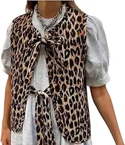 [MANGMAO] Puffer Quilted Vest Women Fall Leopard Floral Tie Front Y2k Sleeveless Waistcoat Coquette Cottagecore Clothes