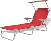 Sun Lounger, Outdoor Sun Lounge Patio Chaise Lounge Reclining Chair Recliner Chair Sun Lounger with Canopy Steel Red