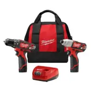 Cordless Hammer Drill Impact Driver Set Combo Kit with 2 Batteries Milwaukee M12