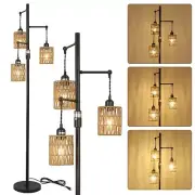 Bohemian Farmhouse Floor Lamp, Black, 65-Inch, Dimmable, 3 E26 UL Sockets, Na...