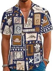 [BJE] Funny Hawaiian Shirt Summer Beach Tropical Short Sleeve Holiday Print Aloha Shirt Casual Button Down Shirt