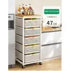 Mesh Cabinet Storage Organizer with Pull-Out Basket 5-Tier White W/Swivel Wheel