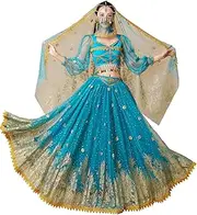 [ZYACTU] Women's Belly Dance Aladdin Jasmine Princess Dress Up Party Halloween Performance Costumes Cosplay Outfits