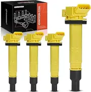 A-Premium (Yellow) Engine Ignition Coil Pack Compatible with Toyota Camry 2006-2011, Corolla 2009-2010, Tacoma, 4Runner, Matrix, Solara & Scion xB & Lexus GS F, IS F, IS500, LC500, RC F, 4-PC Set
