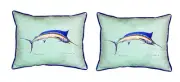 Pair of Betsy Drake Blue Marlin - Teal Small Outdoor Pillows 11X 14