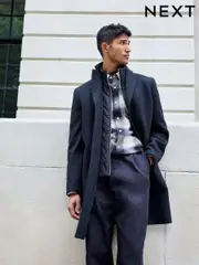 Black Mock Gilet Epsom Coat with Wool (N96494) | $217