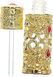 FRCOLOR Antique Travel Perfume Bottle Refillable Glass Container with Dubai Gemstones Elegant Design for Essential Oils and Fragrance Occasion