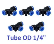 Tee Union Connector Tube OD 1/4" One Touch T Union Push In Fitting 5 Pieces