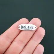 8 Believe Connector Charms Antique Silver Tone Hammered Look- SC2022