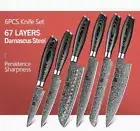 6Pcs Knife Set Chef Utility Santoku Cleaver 67 Layers Damascus Steel Wood Handle