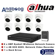 DAHUA 6MP 8 CH AI NVR Security 8 Camera KIT Turret DH-IPC-HDW3666EMP