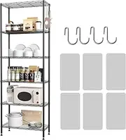 HOMEFORT 6-Shelving Unit, Adjustable Wire Shelving, Metal Wire Shelf with Shelf Liners and Hooks for Kitchen, Closet, Bathroom, Laundry, Black,21" W x 11" D x 69" H