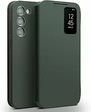 fake action Genuine Leather Smart Case for Samsung Galaxy S23 Plus Light Phone Cover with Smart View Case for S23 Plus(Only for S23 Plus Green)