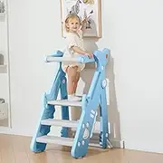 Toddler Kitchen Stool Helper, Toddler Stool for Kitchen Foldable Standing Tower, Adjustable Height Step Stool