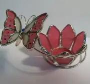 Butterfly Cup Pink/White Tabletop Stain Glass Hanging Window SunCatcher Wall Ar