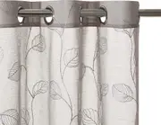 2 Pieces Grey Sheer Curtains , Embroidered Semi Sheer Grommet Floral Leaf Window Curtains & Drapes for Living Room Kitchen Bedroom Curtains