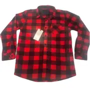 Flannel Plaid Shirt Boys Size 14-L Nomad Big Button Black Red Long Sleeve NWT