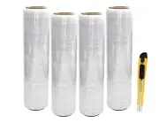 XP Audio Clear Stretch Film Shrink Wrap Pallet 4 Roll 18" 80 Gauge + Knife