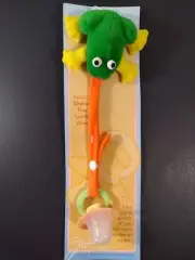 Frog toy and teether/pacifier keeper for diaper bags and strollers, clip-on